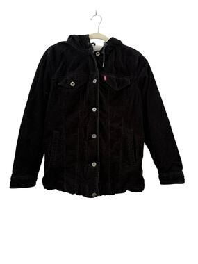 Levi’s XS Black Corduroy Sherpa Hooded Jacket Snap Zip Coat